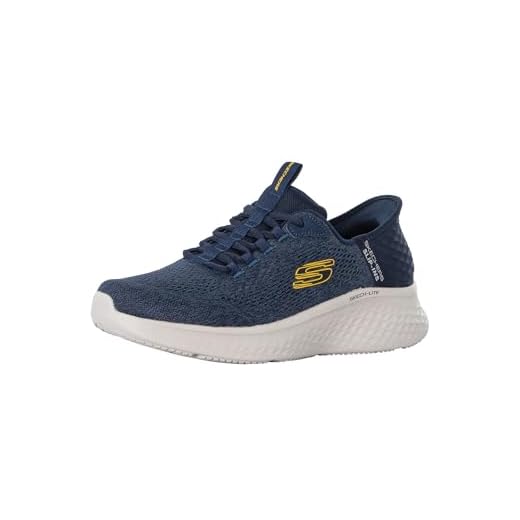 Skechers Skech-Lite Pro, Zapatillas Hombre, Malla Azul Marino con Ribete Amarillo, 42 EU