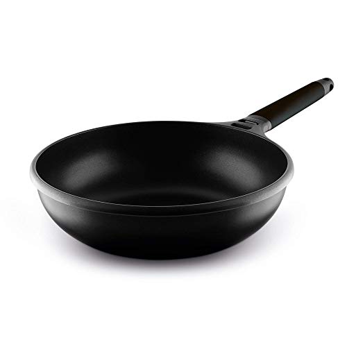 CASTEY   Sartén Wok de Inducción, 28 cm, Color Negro, Mango Desmontable, Antiadherente, Distribuye el Calor de Forma Homogénea, Ligera y Cómoda, Fácil de Limpiar, Apta para Todas las Cocinas