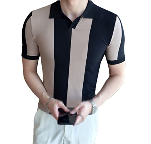 Summer Vertical Stripe Casual Knitted Polo Shirt Slim-Fit Office Men Travel Club Tees