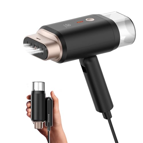 2in1 Vaporizzatori da Viaggio Ferro da Stiro a Vapore e a Secco,Pieghevole Facile da Riporre Leggero Ferro da Stiro da Viaggio Senza asse da Stiro,20 Secondi per Riscaldare,22g/min Vapore,Oro Nero