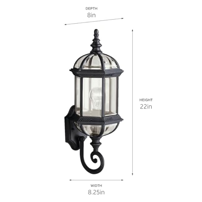 Kichler Barrie 22 Outdoor Wall Light in Black, 1-Light Exterior Wall Sconce with Clear Beveled Glass, (22 H x 8 W), 9736BK