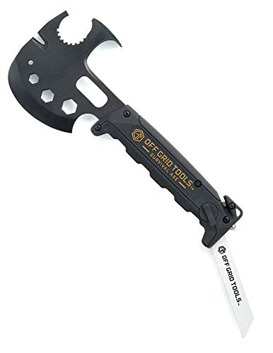 OFF GRID TOOLS Machado de Sobrevivência - Preto, Todo em Aço, Ferramenta Multiuso Definitiva para Us