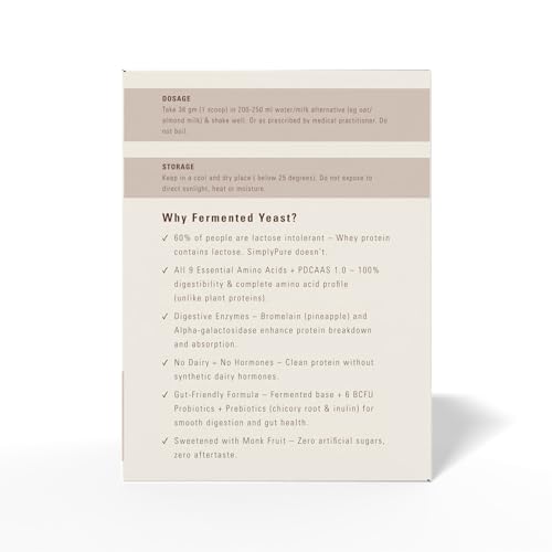 Image of SimplyPure Fermented Yeast Protein Powder - Chocolate | 288g (8 Sachets) | 24.5g Complete Protein | Muscle Recovery & Lean Muscle Support | Gym & Fitness Supplement for Men & Women | Vegan Protein Powder | PDCAAS 1.0 | With Probiotics & Digestive Enzymes