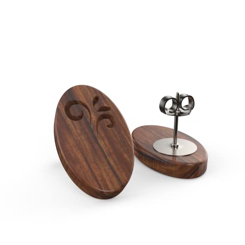 Wood Earrings-Oval With An Ornamental Made In Usa #TOP27