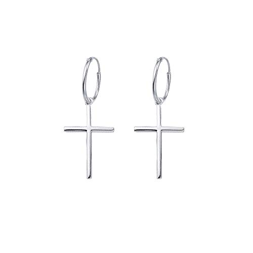 Small Cross Dangle Earring for Men and Women Silver Plating 1 Pair
