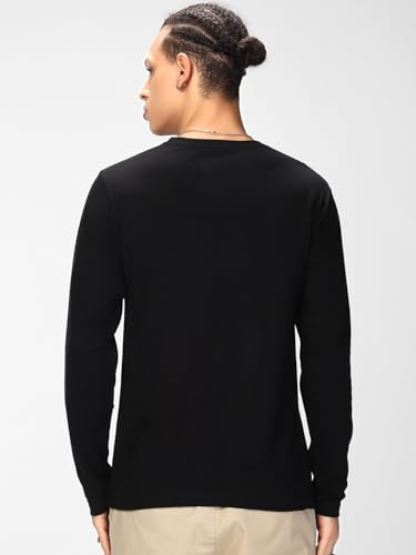 Image of Bewakoof Men Typography Regular Fit Full Sleeve Round Neck Pure Cotton T-Shirt