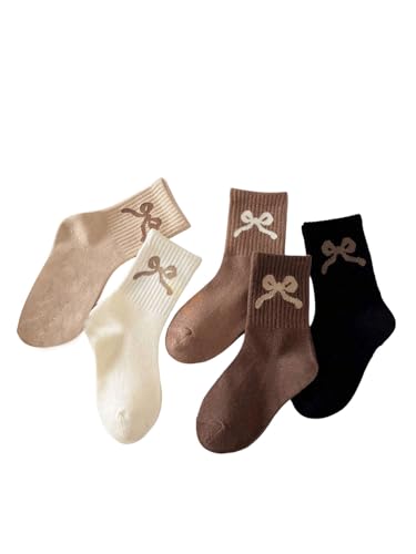 GORGLITTER Girl's 5 Pairs Bow Socks Casual Preppy Cute Ankle Socks