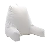 Cheer Collection Foam-Filled Reading and Gaming Pillow with Armrest and Washable Velour Cover, White