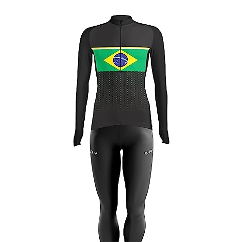 Conjunto de Ciclismo Feminino Camisa Manga Longa e Calça Forro em Gel Pedal Bike Mtb (Brasil points,