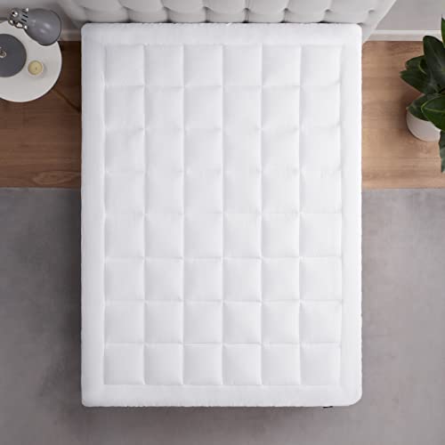 Serta Comfortsure Breathable Elastic Dobby Check Quilted Pillow Top Mattress Pad Cover With 18" Deep Pocket For All Season, White, Cal King #TOP2