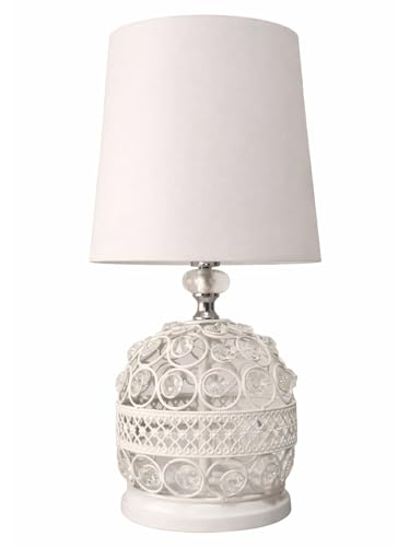 Image of Modern Small Crystal Table Lamp | Contemporary Bedroom Bedside Nightstand Lamp | Minimalist Desk Globe Lamp for Living Room Girls Kids Room White Fabric Shade | White