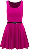 R&N FASHIONS Womens Skater Dress Ladies Plain Franki Flared Dress The Belt is not Included (Cerise Pink, S-M)
