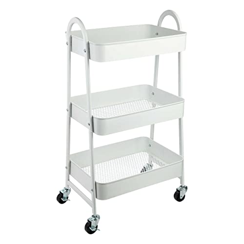 Produktfoto von ONVAYA® Servierwagen Silvio | Beistellwagen | weiß | 30,5 x 45 x 77 cm | 3 Fächer | Multifunktionswagen |&hellip;