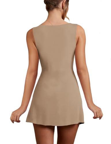 Image of Women's Sexy Sleeveless Square Neck Bodycon Ruched Split Party Club Mini Tank Short Dress