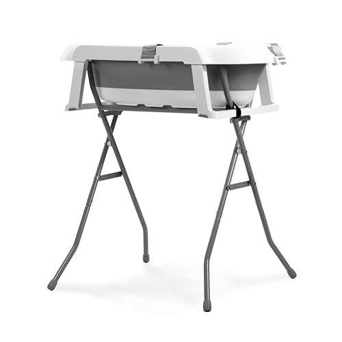 Asalvo LUIGI Bañera Plegable Bebé y Recién Nacido para Ducha, Baño Portátil para Niños, Diseño innovador, Con patas y reductor, Blanco