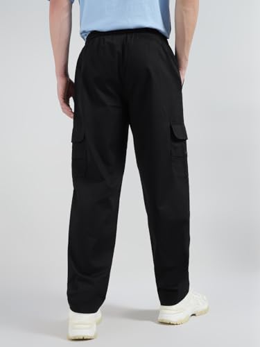 Image of Veirdo Pure Cotton Baggy Fit Regular Length Mid Rise 4 Pocket Cargos for Men (Colors: Black, Olive, Grey, Brown & Navy)