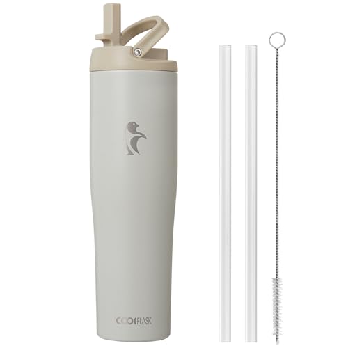 Image of Coolflask 40 oz Insulated Water Bottle Fits Cup Holder with Straw & Handle