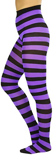 Image of ToBeInStyle Women's Wide Horizontal Contrast Stripe Tights Opaque Hosiery