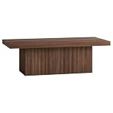 Henn&Hart 48' Fluted Low-Profile Rectangular Coffee Table with Solid Base for Living Room, Family Room, Office, or Apartment, Medium Walnut
