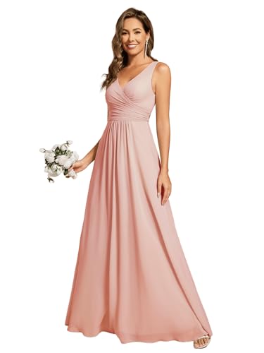 Image of Ever-Pretty Women's Elegant V Neck Pleated Sleeveless Chiffon Floor Length Bridesmaid Dresses 02355