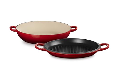 Image of Le Creuset Enameled Cast Iron Multifunction Braiser with Grill Pan Lid, 3.5 qt., Cerise