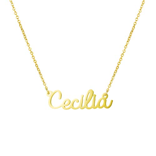 Name Necklace Big Initial Gold Plated Best Friend Jewelry Girls Women Gift for Her Cecilia