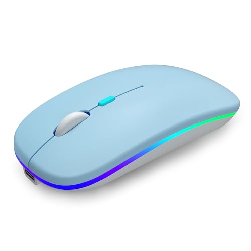 AIKOKOK Wireless Bluetooth Mouse Rechargeable Dual Mode Bluetooth 5.2 & 2.4G USB LED Lights Slim Silent Portable Computer Mouse for Laptop PC MacBook iPad Tablet (Blue)