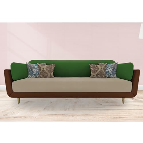 Image of Sixpine Luxury Dual Color Upholstery Classic Sofa in Premium Velvet | Solid Wood Structure | Sturdy Golden Legs | High Density Foam | Extra Comfort for Modern Living Room (Brown Beige Green, 3 Seater)
