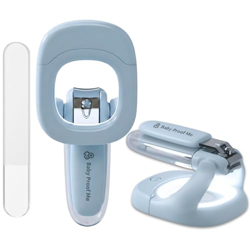 Baby Proof Me Baby Nail Clipper & File with LED Light, Fingernail Cutter with Catcher for Newborn, Infants & Toddlers- Magnifier for Ultra Visibility,...