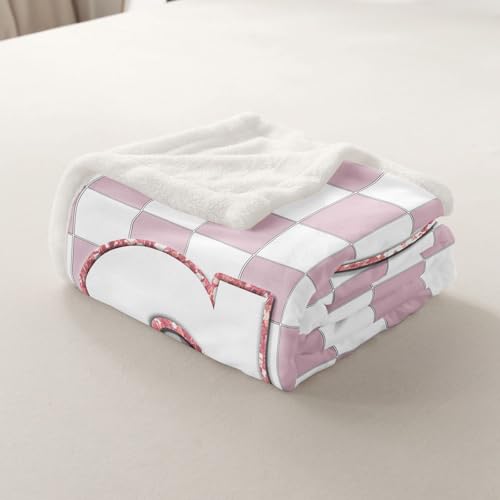 Image of Erosebridal Pink Initial S Sherpa Blanket Kawaii Plaid Checkered Fuzzy Plush Throw Cute Personalized Monogram Fleece Blanket for Kids Girls,Fashion Grids Gingham Decor for Bed Couch Baby 30 inchx40 inch