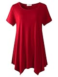 LARACE Short Sleeve Shirts for Womens Plus Size Tops Casual Summer Clothes Asymmetrical Tunic Blouses(Red 3X)