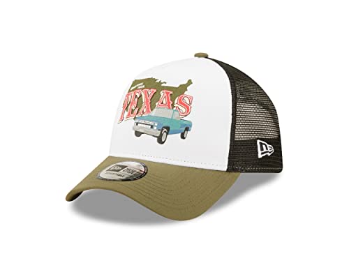 New Era USA Wordmark Texas Oliv Trucker Kappe A-Frame geboegner Schirm Mesh Einsatz - One-Size