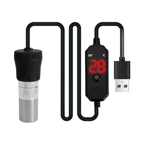 GERUI Calentador USB para acuario, regulador de temperatura con indicador LED con ventosas, regulador de temperatura externo para acuario con termómetro integrado, para agua salada y agua dulce (25 W)