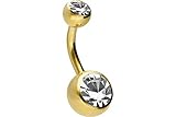 ➤ LIEFERUMFANG: 1 Titan Bauchnabelpiercing | Goldfarben | Kristallfarbe: Kristallklar | Stabstärke: 1,6 mm | Stablänge: 8 mm | Kugelgröße: 5 & 8 mm