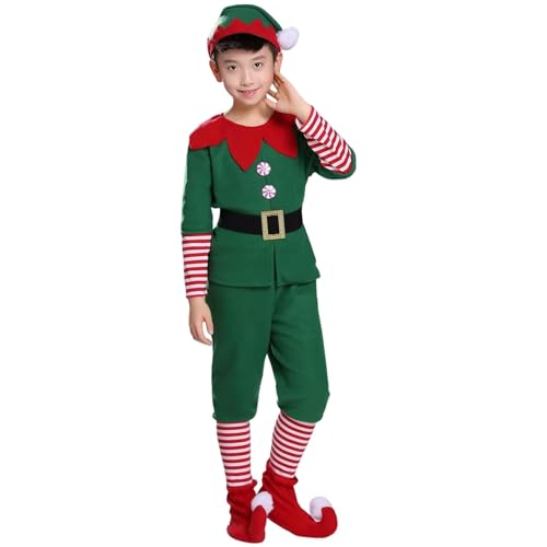 Disfraz de elfos de Navidad, disfraz de ayudante de Papá Noel, disfraz de elfos para hombres para Navidad, disfraces familiares de elfos verdes de Navidad para niños y niñas, traje de Navidad para