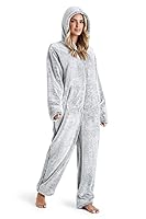 CityComfort Jumpsuit Damen Kuschelig Fleece Einteiler Schlafanzug Onesie Damen S-XL (Zweifarbiges Grau, M)