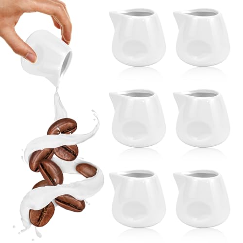 SLTAXAR Mini Jarra de Leche, 6 Piezas Jarra de Leche Ceramica 110ml, Jarra de Leche Pequeña sin Asa, Jarra de Leche Porcelana Blanca, Mini Lechera para Capuchino Espresso Latte Art