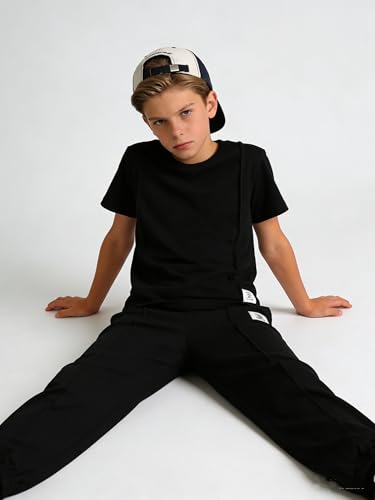 Image of OLMRJKD Boys 2 Piece Outfits Color Block Clothes Short Sleeve T Shirt and Camouflage Pants Summer Clothing Sets