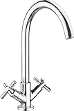 KOMFORTABLE HANDHABUNG: Kalt- & Warmwasser werden über zwei Hebel getrennt voneinander reguliert | Hoher schwenkbarer Auslauf ermöglicht Ihnen ein bequemes Befüllen großer Töpfe & bietet ausreichend Platz zum Abwaschen