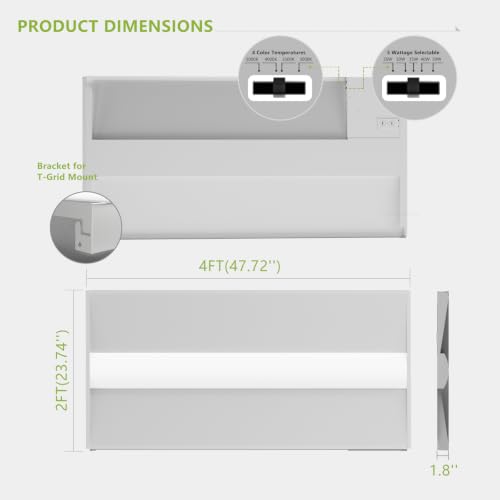 Image of Cortelco 2x4 LED Troffer Light,4 Colo Options 3000K-5000K,50W /40W /35W /30W /25W,Up to 7500 Lumens,0-10V Dimmable Drop Ceiling Lights,100-277V,ETL&DLC Listed,Commercial Grade,2 Pack