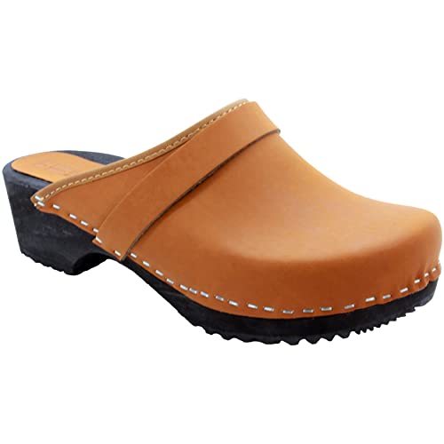 Image of Bjork Maja Wood Open Back Leather Clogs