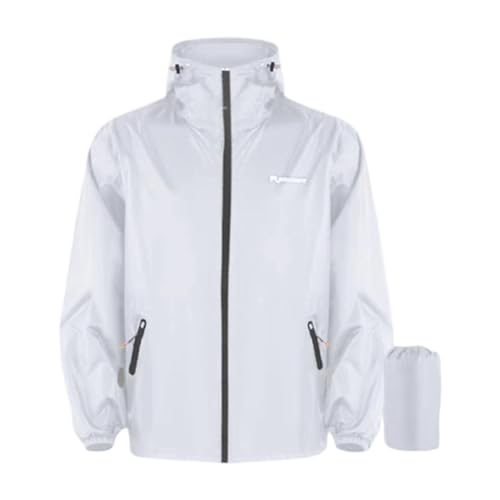 Poncho de lluvia para hombre reflectante para mujer, unisex, resistente al agua, ligero, para bicicleta, festival, primavera, otoño, transpirable, plegable, capucha segura, Blanco, XXL