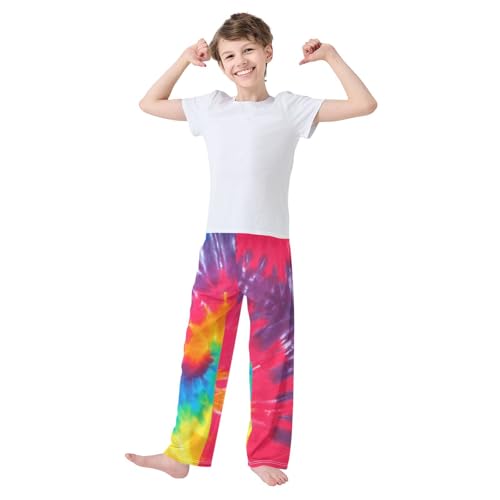 Tie Dye Rainbow Print Boys Long Pants Soft Trousers Elastic Waist Kids Lounge Bottoms with Pockets S-XL2