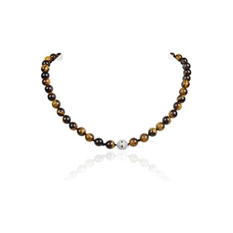 Malahill Natural Stone Beaded Necklace for Women Men Gemstone Knotted Necklace Birthstone Necklace Tiger Eye Magnetic Clasp Necklace 8mm Cover