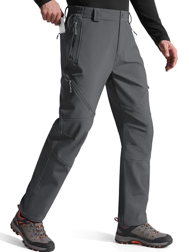FREE SOLDIER Men's Fleece Lined Outdoor Cargo Hiking Pants Water Repellent Softshell Snow Ski Pants with Zipper Pockets