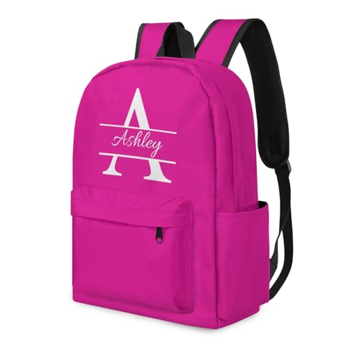 Personalized Backpack with Initial & Name Personalized Shoulder Bag for Women Men Waterproof Travel Casual Daypack 15.1in, Hot Pink3