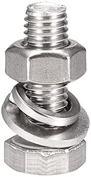 sourcing map M10 x 30mm Hex Head Screws Bolts, Nuts, Flat & Lock Washers Kits, 304 Stainless Steel Fully Thread Hexagon Bolts 8 Sets