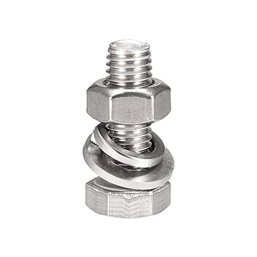 Image of uxcell M10 x 30mm Hex Head Screws Bolts, Nuts, Flat & Lock Washers Kits, 304 Stainless Steel Fully Thread Hexagon Bolts 8 Sets