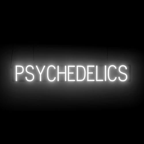 Image of SpellBrite LED Neon PSYCHEDELICS Sign for Business - White, 43 inch x 6 inch | Ultra-Bright Click-Together Signage for Smoke Shops, with Visibility from 500 Feet - 8 Animations, 6 Brightness Settings