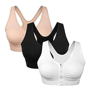 3 Pack Racerback Sports Bras for Women – Women’s Zip Front Sports Bra Wireless Post-Surgery Bra Active Yoga Sports Bras (XL:Fit 34D,36C,36D,38A,38B,40A, 3 Pack(Black+Flesh+White))